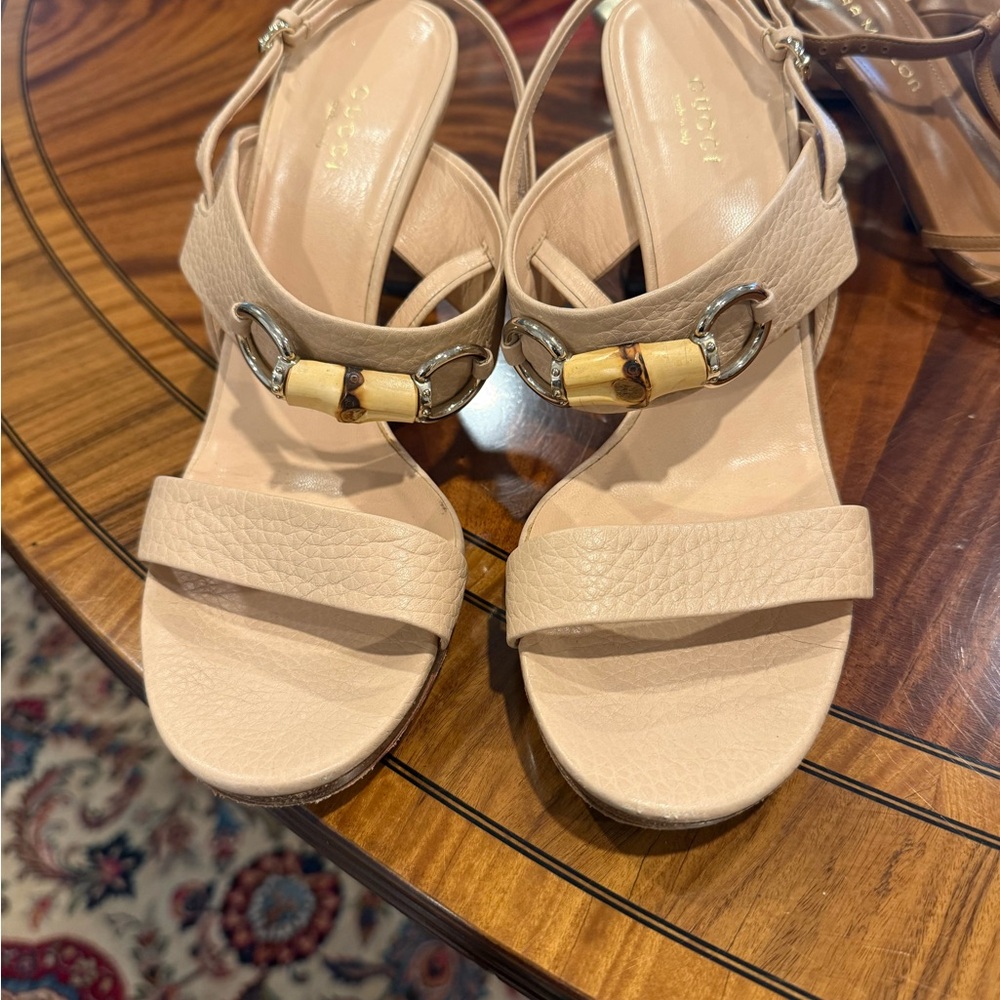 Gucci Beige Leather Heeled Sandals